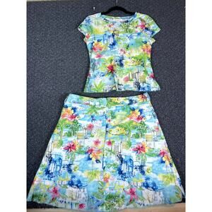 Vintage Y2K George Floral Top & Skirt Set Size 14 Summer Boho Artsy Multicolor